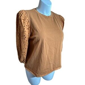 A New Day Rustic Brown Puff Eyelet Sleeve Top XXL